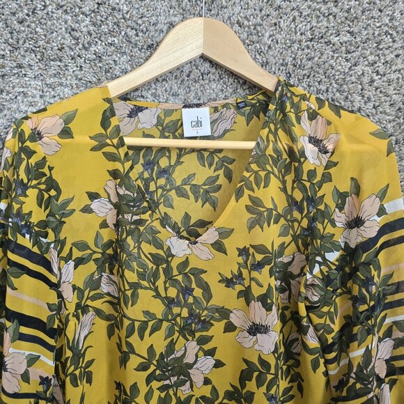 CAbi Top Womens Small Yellow Spring‎ Scene Blouse Bel Sleeve Sheer Style 5518 - Picture 4 of 7